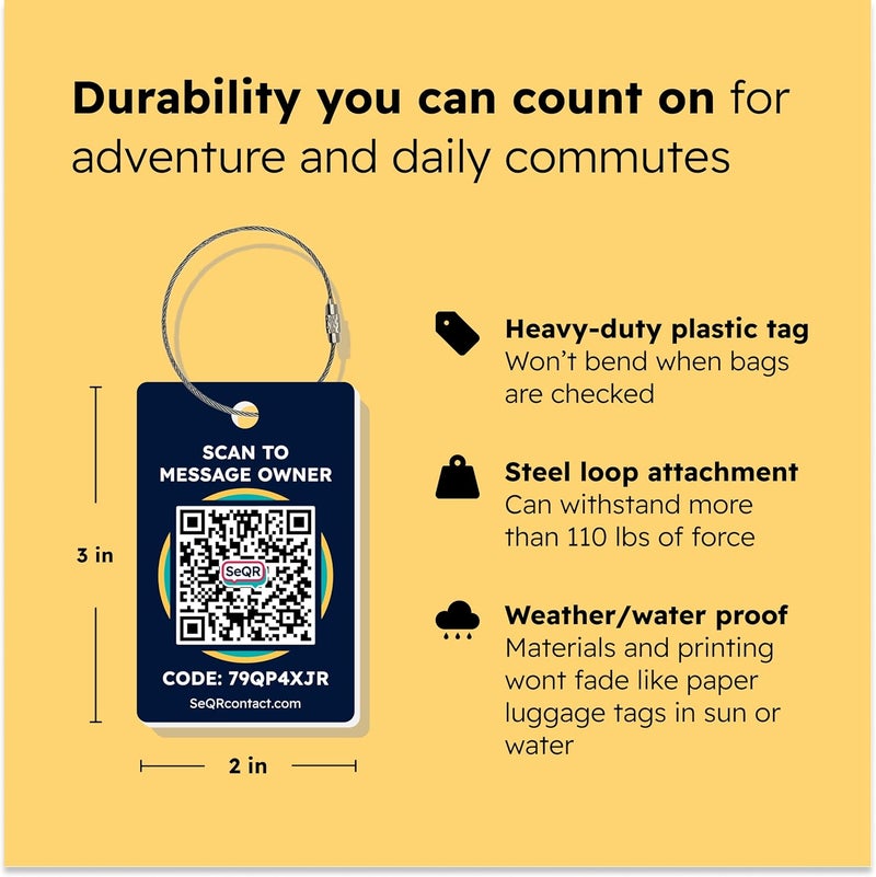 SeQR Smart Luggage Tags | Privacy QR Code Luggage Tag Keeps Personal info Private | Customizable Travel Suitcase Tags for Women Men | Use with GPS Bag Locator Tracking Tags, Air Tag for Android or iOS - Image 3
